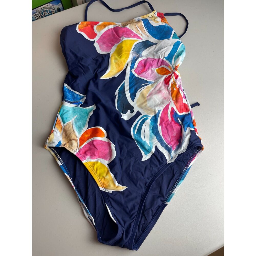 La Blanca Floral Print One-Piece Swimsuit – Navy Multicolor – Size 10
